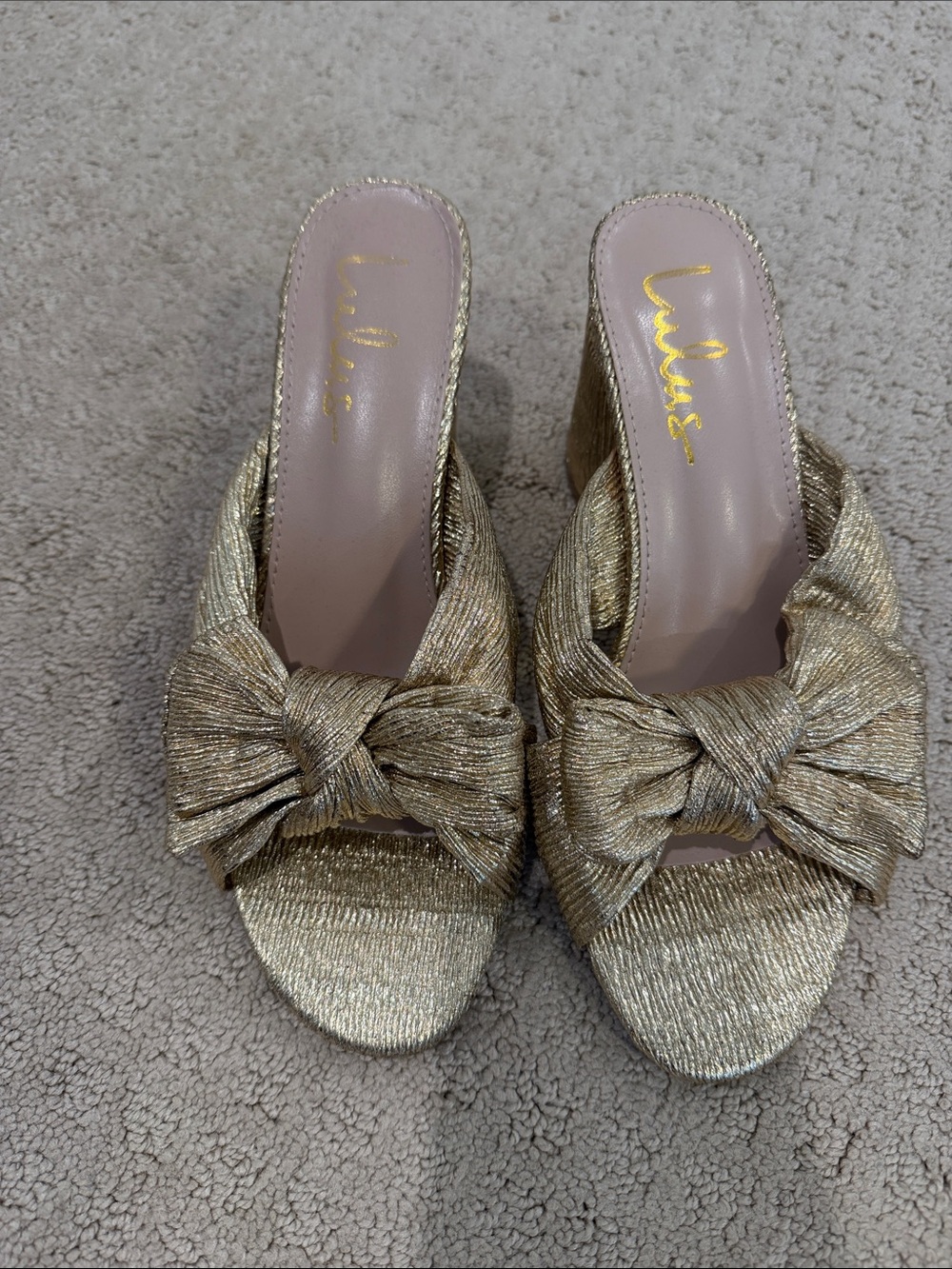 Lulu's Metallic Gold Knot Mules size 9